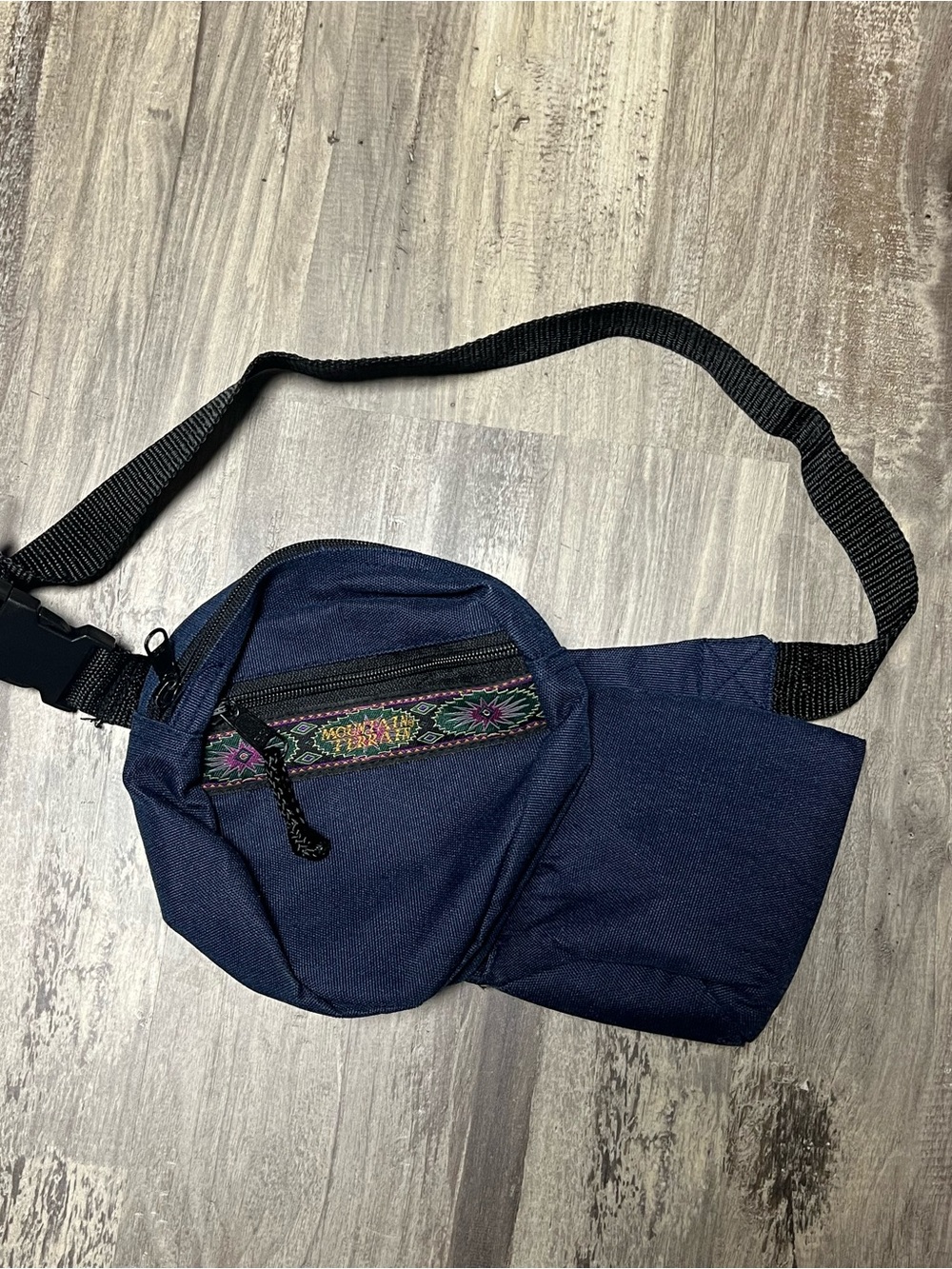 Vintage 90s Mountain Terrain Navy Hydration Unisex Fanny Pack Aztec Gorpcore